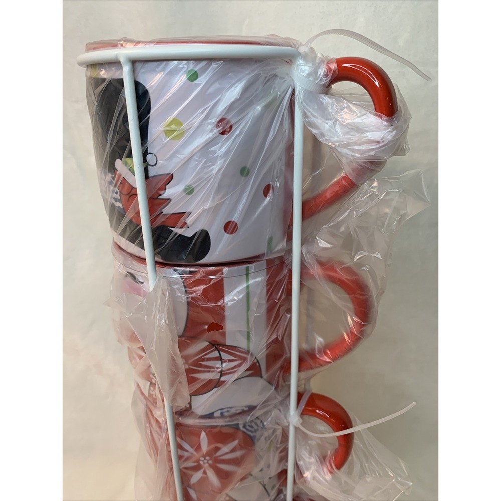 Temp-tations Set of 4 Winter Whimsy Stacking Mugs w/ Wire Stand in Snowman NEW - Picture 6 of 12